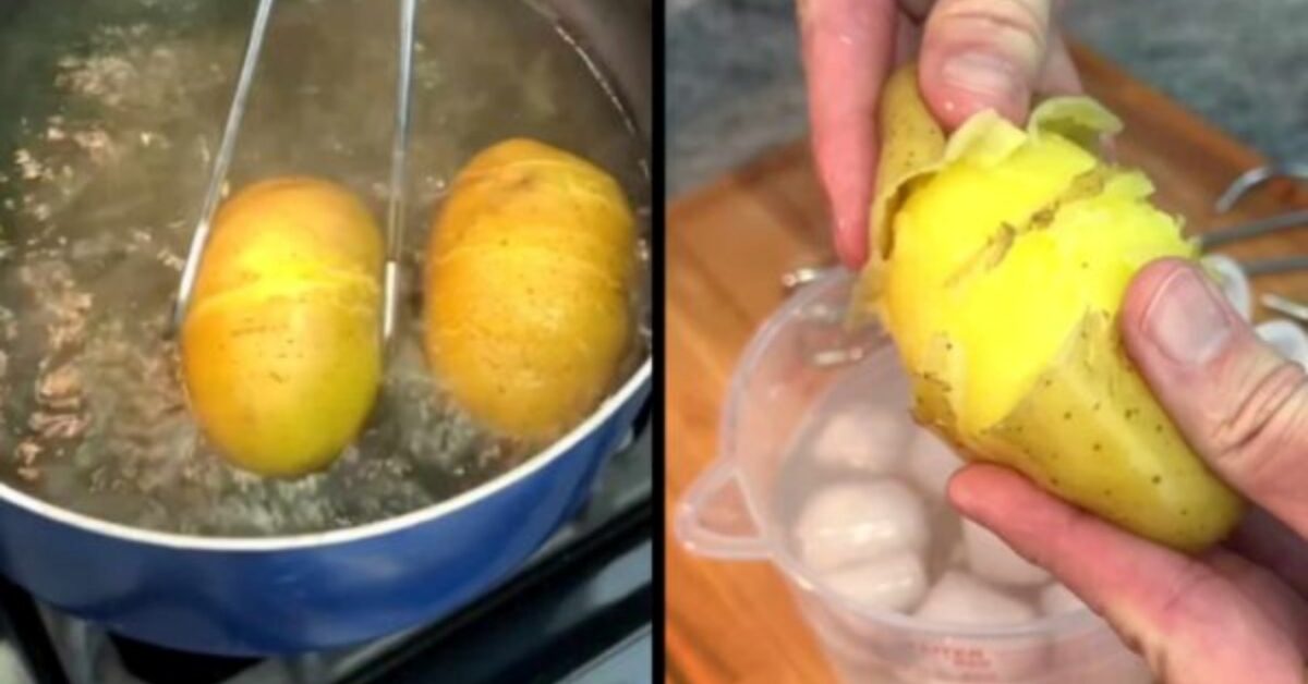 A trick that is becoming popular for removing the skin from boiled potatoes in seconds